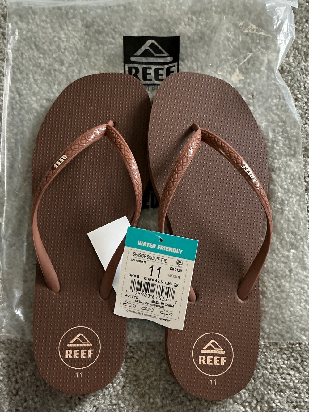 Reef Brown Seaside Square Toe Flip Flops